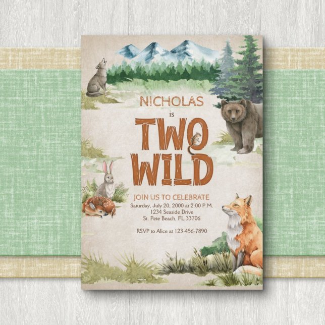 Invitación Dos animales silvestres de Woodland Segundo cumple (Subido por el creador)