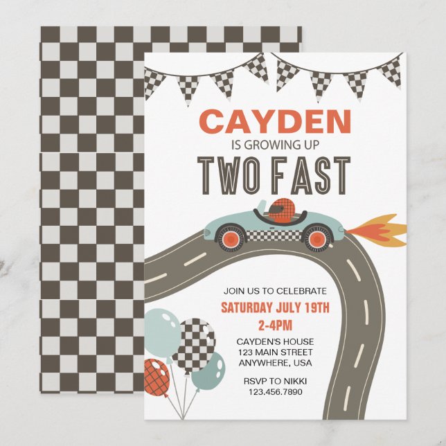 Invitación Dos Aniversario del Coche de Carrera Rápida (Anverso / Reverso)