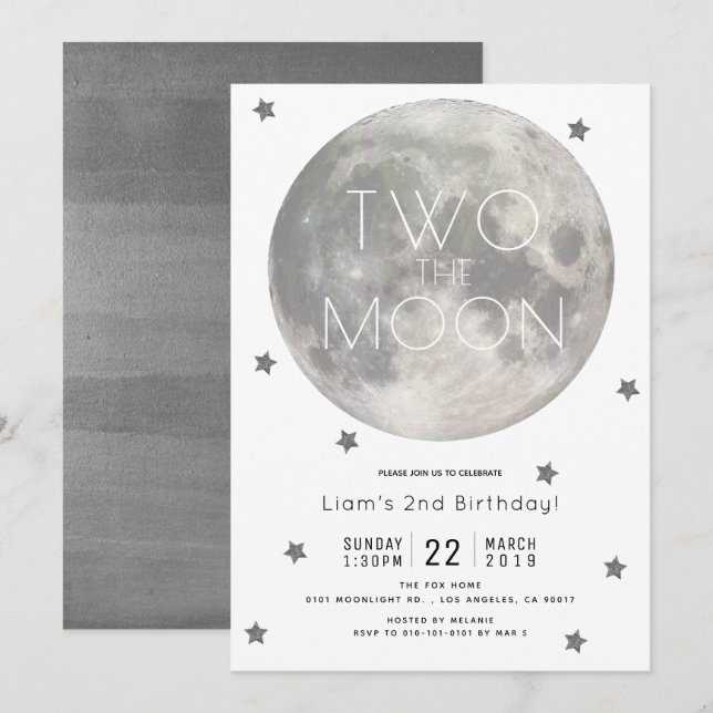 Invitación Dos años del niño blanco plateado de la luna (Anverso / Reverso)