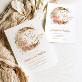 Invitación Dos años, el chica rosa dorado de la luna