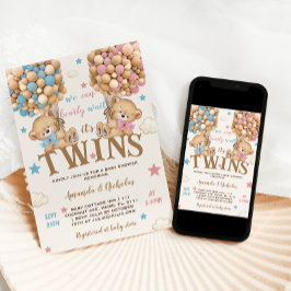 Invitación Dos años niño Chica Estrellas y globos Baby Shower