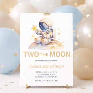Invitación Dos Astronauta Espacial De La Luna Cumpleaños 2
