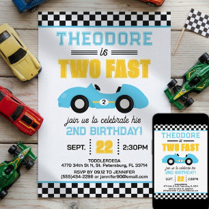 Invitación Dos Autos de Carrera Rápidos Cumpleaños 2