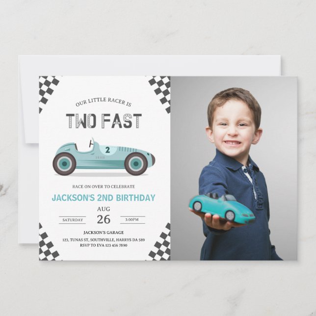 Invitación Dos autos de carreras rápidos 2 curiosos Fiestas s (Anverso)