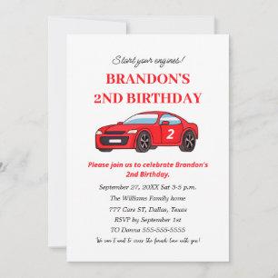 Invitación Dos Autos de Carreras Rápidos Cumpleaños 2 Niño 