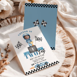 Invitación Dos autos Fast Blue Race Foto Segundo cumpleaños