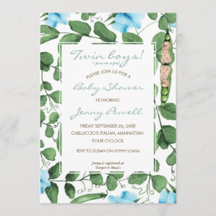 Invitación Dos bebés duchan dos guisantes en una cacerola inv