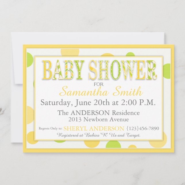 Invitación Dos bebés gemelos Lime Dots Baby Shower (Reverso)