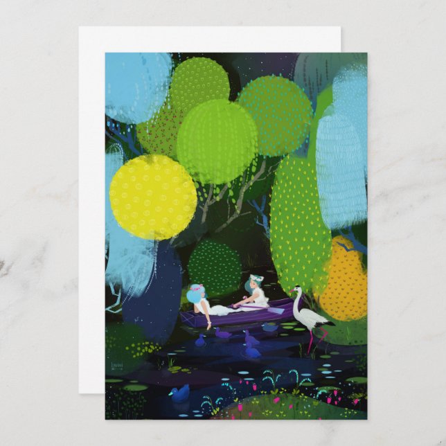 Invitación Dos bellas damas en un bote (Anverso / Reverso)