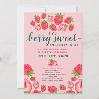 Invitación Dos Berry Sweet Babies Baby Shower Twin Strawberry