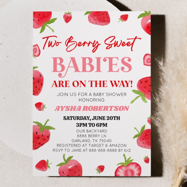 Invitación Dos Berry Sweet Babies Strawberry Twin Baby Shower (Subido por el creador)