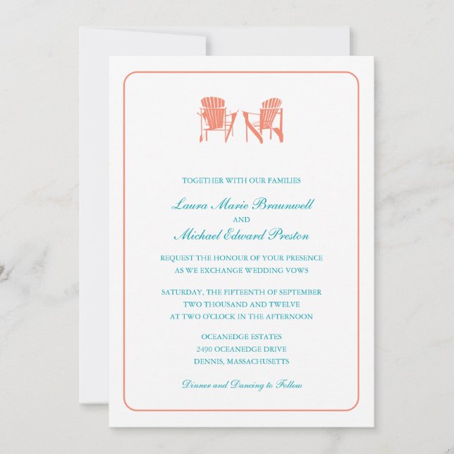Invitación Dos Bodas Adirondack Chairs (Anverso)