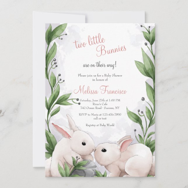 Invitación Dos Bunnies Baby Shower (Anverso)