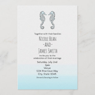 Invitación Dos caballitos de mar boda de playa elegante