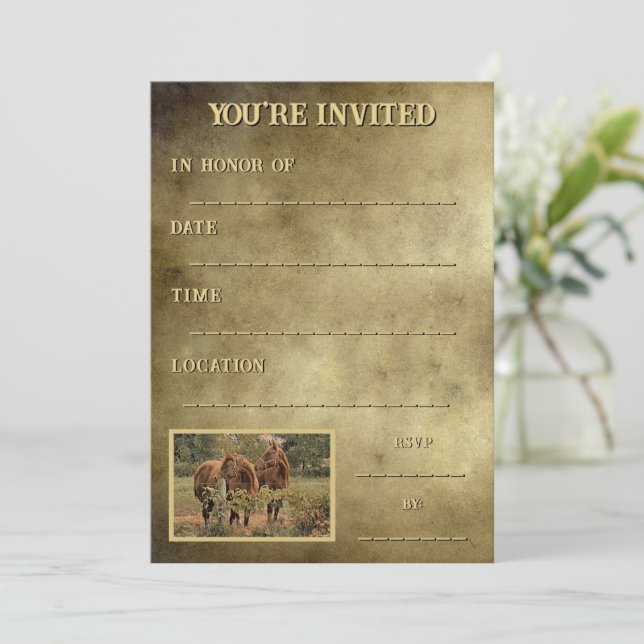 Invitación Dos caballos para esa ocasión rural o de granja (Anverso de pie)