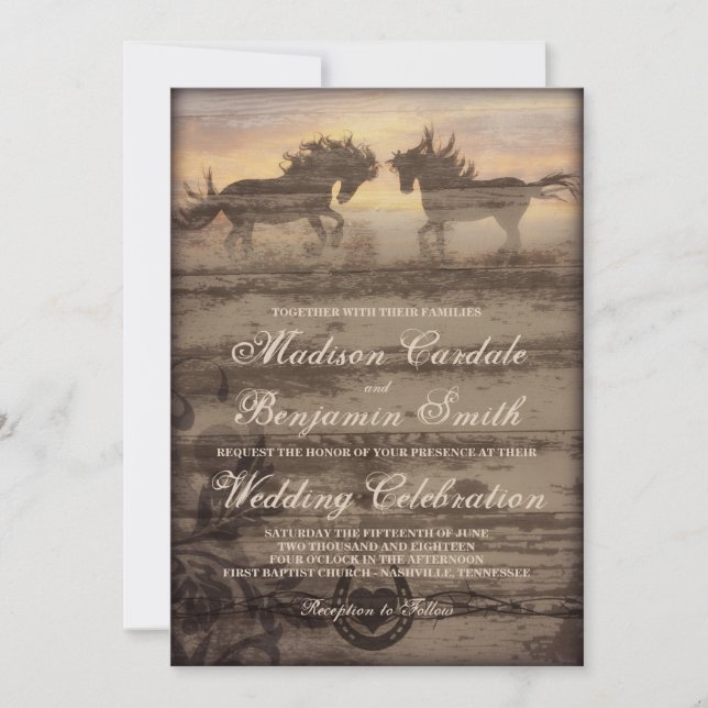 Invitación Dos caballos Rústico País Invitan a la Boda Occide (Anverso)