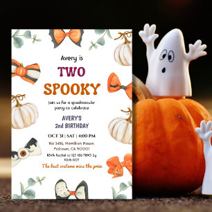 Invitación Dos calabazas de cumpleaños de Halloween espeluzna