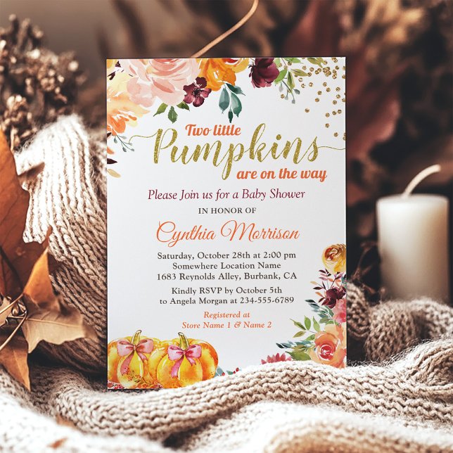 Invitación Dos calabazas pequeñas Chica gemela de otoño Baby  (Subido por el creador)