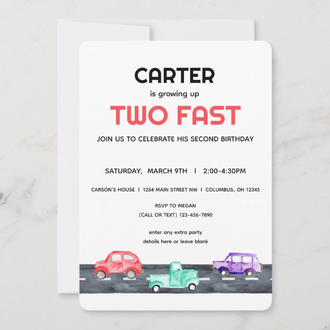 Invitación Dos camioneros de carreras rápidas Camión de cumpl (Anverso)