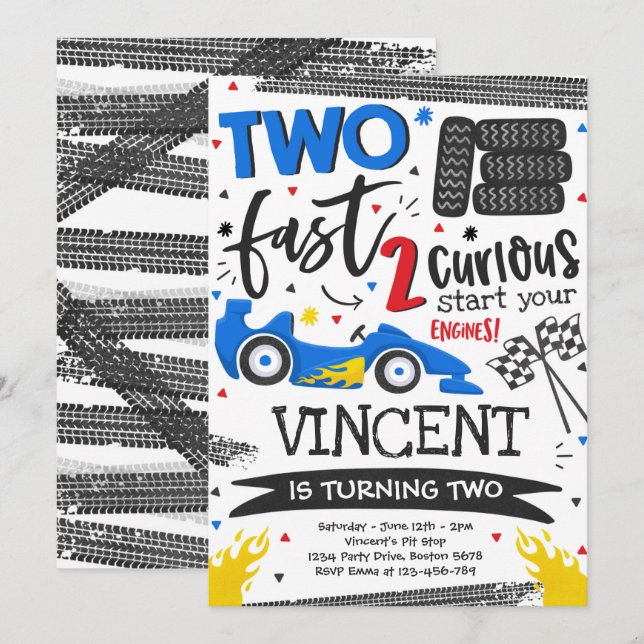 Invitación Dos Carros de Carrera Roja de la Fiesta de Cumplea (Anverso / Reverso)