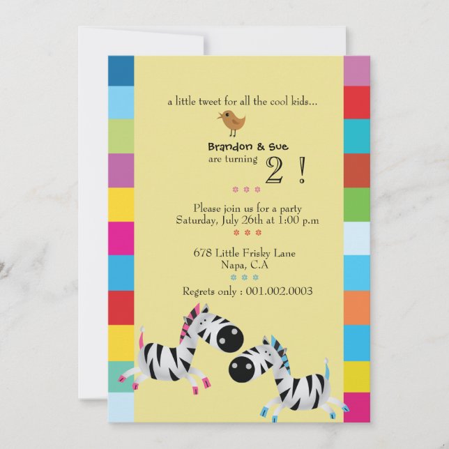 Invitación Dos cebras - la fiesta de cumpleaños de los (Anverso)
