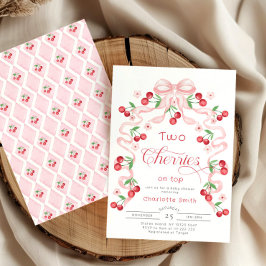 Invitación Dos cerezas en la parte superior del arco rosado D