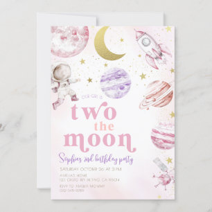 Invitación Dos Chica de cumpleaños de la Luna Chica Plata