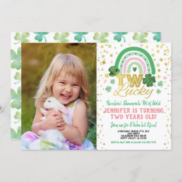 Invitación Dos Chicas afortunados, primer cumpleaños, foto de