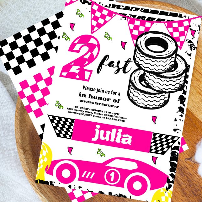 Invitación Dos chicas de autos de carrera rápida Fiesta de cu (Subido por el creador)