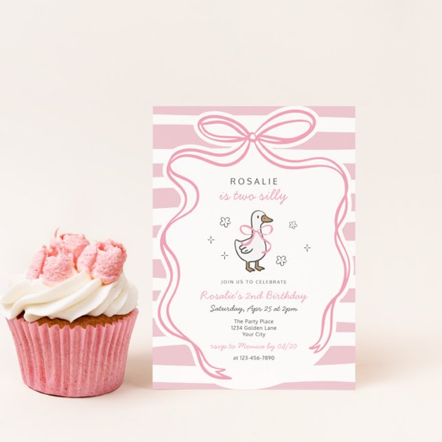 Invitación Dos Chicas de Coquette de Goose Silly 2º cumpleaño (Two Silly Goose Girls 2nd Birthday Invite)