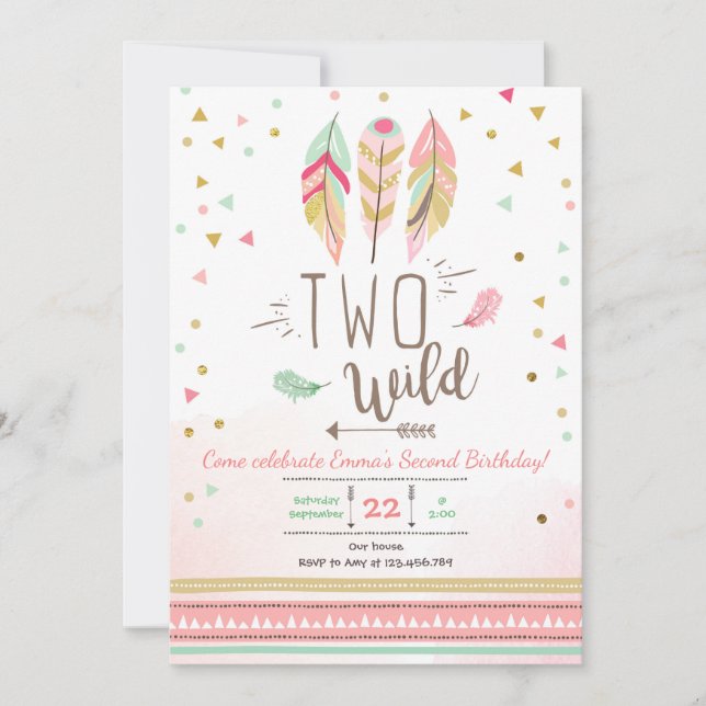 Invitación Dos Chicas de cumpleaños silvestres Pink Gold 20 F (Anverso)