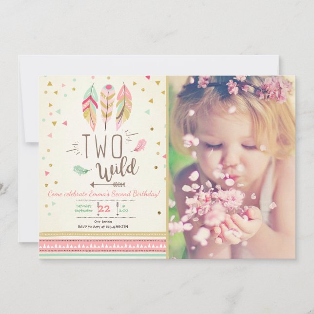 Invitación Dos Chicas de cumpleaños silvestres Pink Gold 20 F (Anverso)