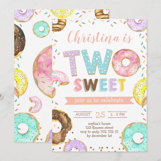 Invitación Dos Chicas de Donut Dulce Diez Diarios Espolvoroso (Anverso / Reverso)