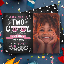 Invitación Dos Chicas de Guay Chalkboard Foto Segundo Cumplea