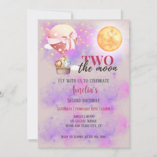 Invitación Dos Chicas de la Luna Animales Globos 2º cumpleaño