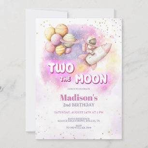 Invitación Dos Chicas del cumpleaños de la luna, el espacio e
