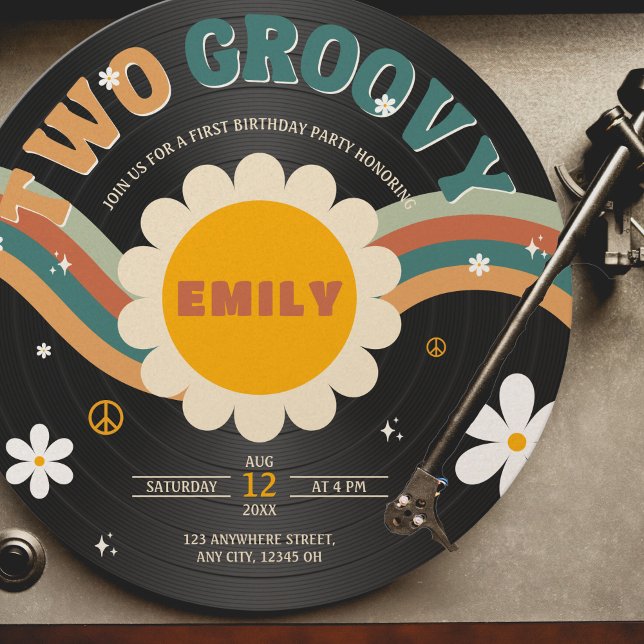 Invitación Dos Chicas del registro de vinilo retro de Groovy  (Subido por el creador)