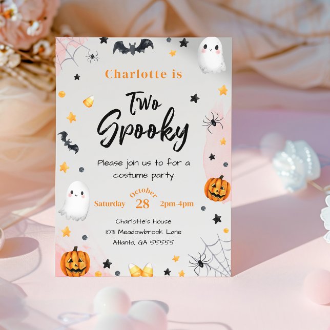 Invitación Dos chicas espeluznantes Cumpleaños rosa de Hallow (Subido por el creador)