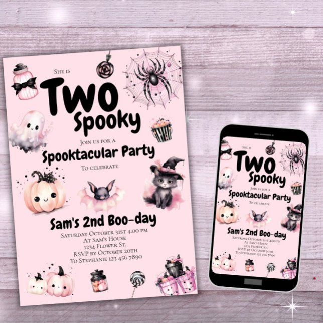Invitación Dos Chicas espeluznantes se burlan de Halloween ro (Subido por el creador)