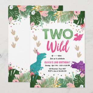 Invitación Dos Chicas Fiestas de Dino Wild Dinosaur Cumpleaño