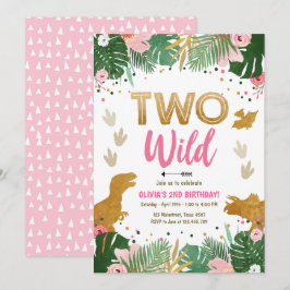 Invitación Dos Chicas Fiestas de Dino Wild Dinosaur Cumpleaño