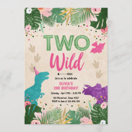 Invitación Dos Chicas Fiestas de Dino Wild Dinosaur Cumpleaño