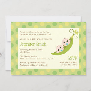 Invitación Dos Chicas Gemelas Invitan A Baby Shower A Dos Pea