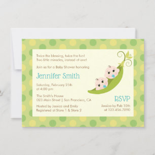 Invitación Dos Chicas Gemelas Invitan A Baby Shower A Dos Pea