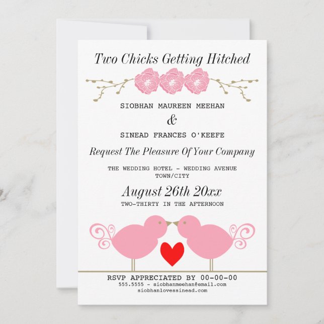 Invitación Dos chicas golpeando a Boda lesbiana (Anverso)