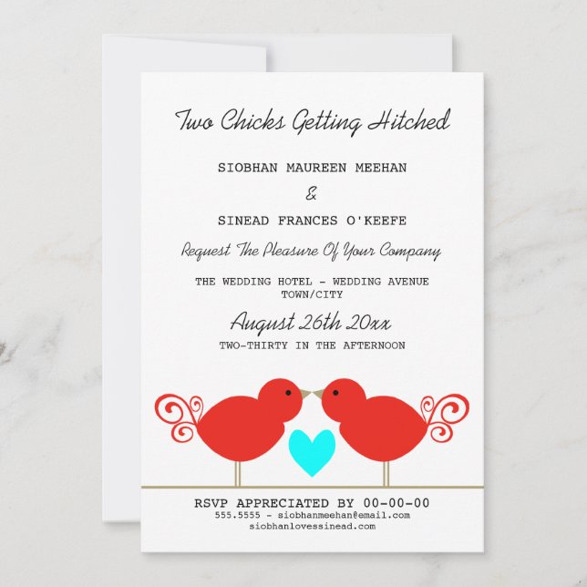 Invitación Dos chicas golpeando a Boda lesbiana (Anverso)