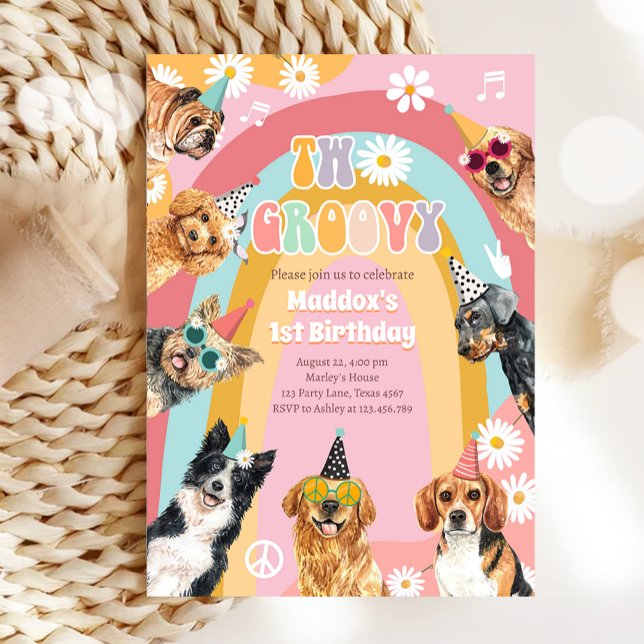 Invitación Dos Chicas Groovy Dog Retro Pawty Cumpleaños (Subido por el creador)