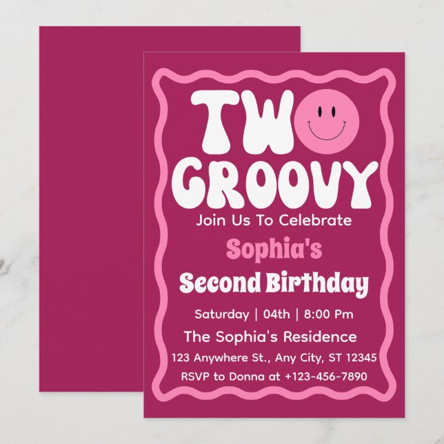 Invitación Dos Chicas Groovy Retro de Cumpleaños (Anverso / Reverso)