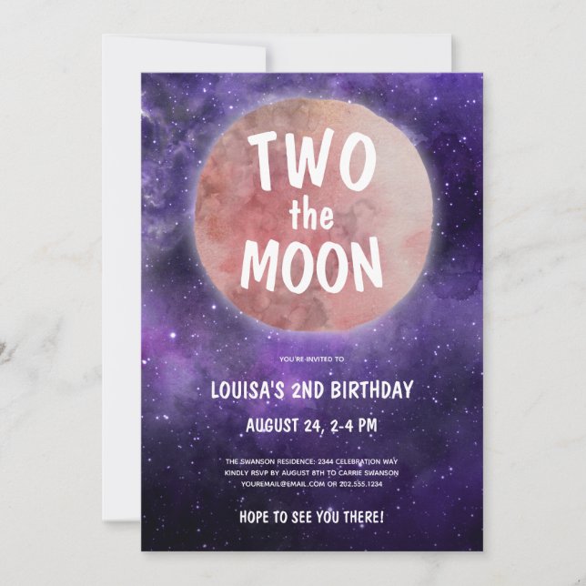 Invitación Dos Chicas morado morado de la luna Fiesta de cump (Anverso)