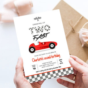 Invitación Dos Chicas Rápidas Coche de Carreras Rojo Cumpleañ